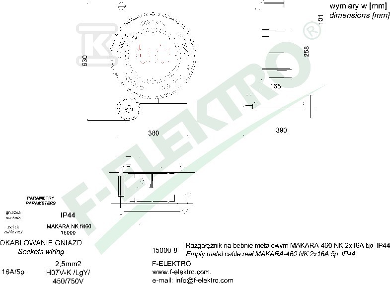 Rozgałęźnik bębnowy, MAKARA-460 NK 16A - 15000-9